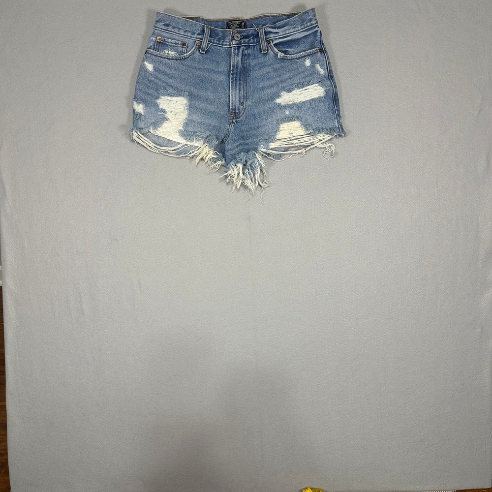 Abercrombie & Fitch Annie High Rise Distressed Denim Shorts Blue Distressed